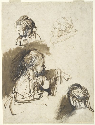 Three Studies of a Child and One of an Old Woman by Rembrandt van Rijn